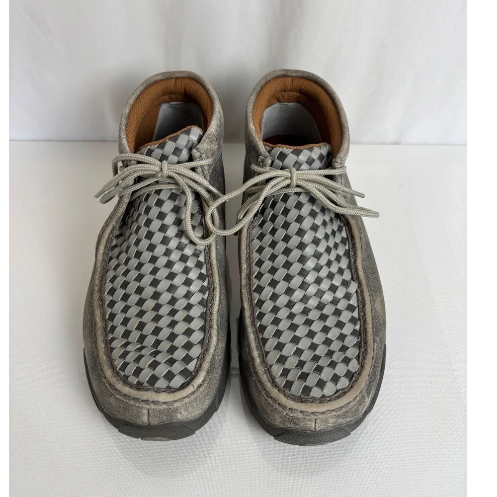Twisted X Driving Moc Mens 9M Grey Leather Woven Checkerboard Chukka MDM0073